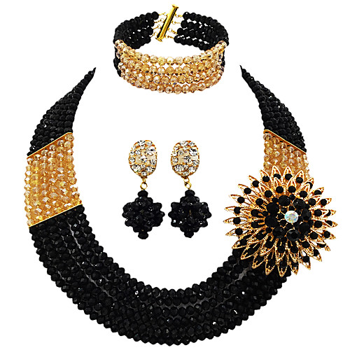 

Women's Necklace Earrings Bracelet Beads Lucky Elegant Africa Austria Crystal Earrings Jewelry Light Yellow / Peacock Blue / Hot Pink For Wedding Party Gift Daily Festival 1 set