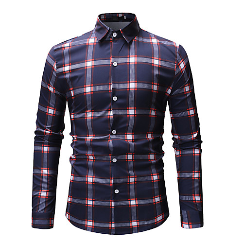 

Men's Daily Work Business / Basic Shirt - Plaid Print Red