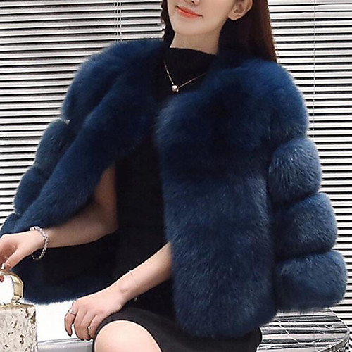 

Women's Casual/Daily Simple Fur Coat,Solid Long Sleeve Winter Blue / Red / Gray / Purple Fox Fur