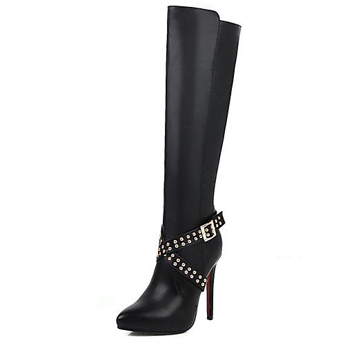 

Women's Boots Knee High Boots Stiletto Heel Pointed Toe Rivet PU Knee High Boots Minimalism Winter Black