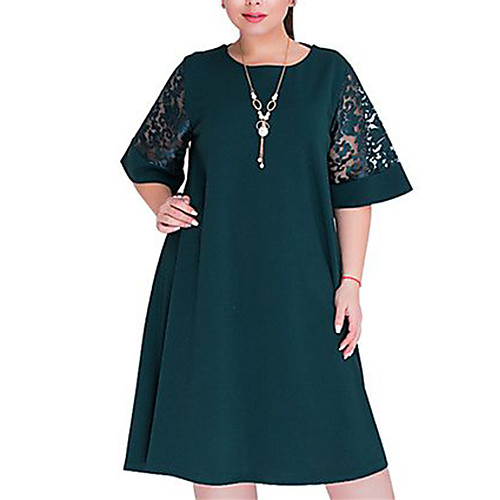 

Women's Plus Size A Line Dress - Short Sleeve Solid Colored Lace Summer Basic Loose Wine Green Royal Blue Navy Blue XL XXL XXXL XXXXL XXXXXL XXXXXXL