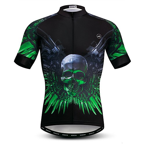 

21Grams Men's Short Sleeve Cycling Jersey Green Skull Bike Jersey Top Mountain Bike MTB Road Bike Cycling Breathable Moisture Wicking Quick Dry Sports Polyester Elastane Terylene Clothing Apparel