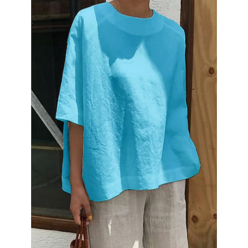 

Women's Daily Wear Basic Cotton Loose T-shirt - Solid Colored Black
