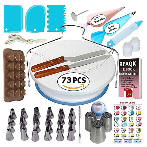 

One Set Cake Decorating Tools Icing Tips Turntable Pastry Bags Couplers Piping Nozzle Baking Tools Set for Cupcakes Cookies