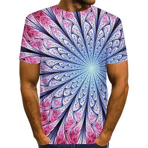 

Men's Daily Weekend Basic / Exaggerated T-shirt - Color Block / Abstract Print Rainbow