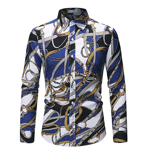 

Men's Daily Basic Shirt - Floral Tropical Leaf, Print Royal Blue