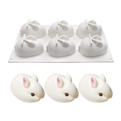 

3D 6-cavity Silicone Rabbit Shaped Cake Mold DIY Mousse Dessert Cake Baking Mould Bakeware