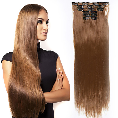 

Hair Care Costume Accessories Extension Straight Matte Remy Human Hair Synthetic Hair 24 inch Hair Extension Clip In Clip In / On Toupee Dark Brown Light Brown 6Pcs / Lot Women Synthetic Easy dressing