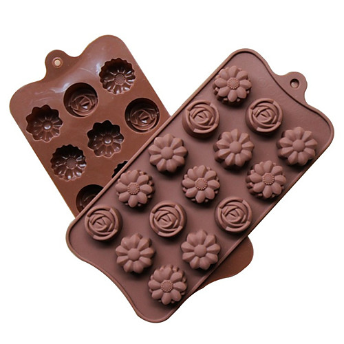 

15-Cavity Silicone Chocolate Mold with 3 Flower Shape Styles Tray Mould for Baking Ice Chocolate Supplies