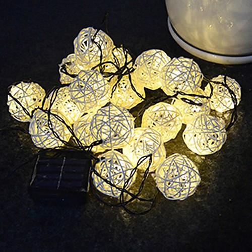 

Solar Power 5m 20 LED White Rattan Wooden Cane Wicker Fairy Lights Bulbs Party Decorations Warm White