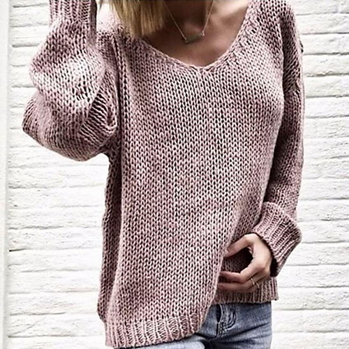 

Women's Solid Colored Long Sleeve Pullover Sweater Jumper, V Neck Blushing Pink / Yellow / Blue S / M / L