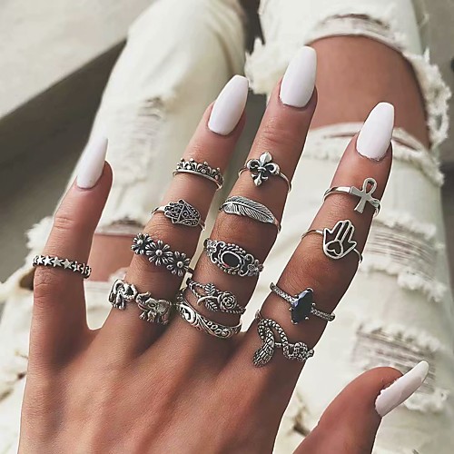 

Жен. Кольцо Ring Set 14pcs Серебряный Сплав Классика Винтаж Этнический Повседневные Для улицы Бижутерия Классический Цветы Cool