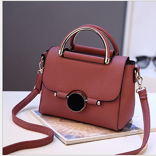 

Women's Zipper PU(Polyurethane) / PU Top Handle Bag Solid Color Black / Dark Grey / White