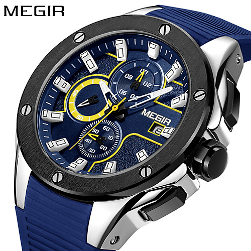 

Megir мужские часы военные армейские часы суб-циферблат силиконовые водонепроницаемые кварцевые наручные часы