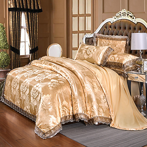 

European satin jacquard lace Sheets 4 piece Bedding Set