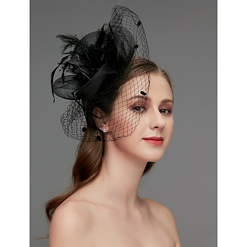 

Net Fascinators / Headdress / Headpiece with Feather / Flower / Trim 1 Piece Wedding / Special Occasion Headpiece