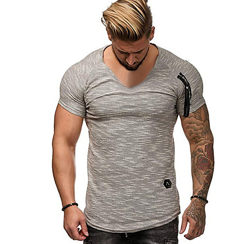 

Men's Daily Sports Basic / Street chic T-shirt - Solid Colored Khaki