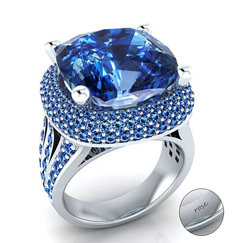 

Personalized Customized Blue Cubic Zirconia Ring Classic Gift Promise Festival Geometric 1pcs Blue