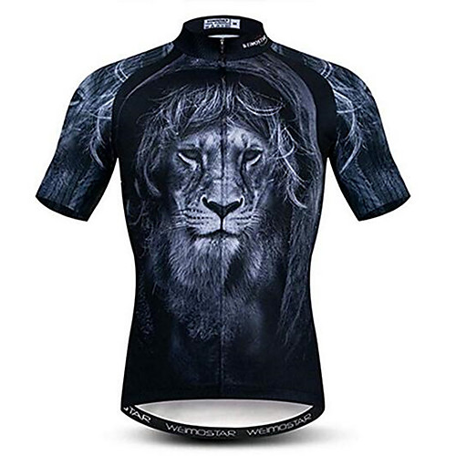 

21Grams 3D Animal Lion Men's Short Sleeve Cycling Jersey - Black Bike Jersey Top Breathable Moisture Wicking Quick Dry Sports Polyester Elastane Mountain Bike MTB Road Bike Cycling Clothing Apparel