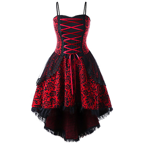 

Women's Vintage Slim Little Black Skater Dress - Tribal Lace Lace up Print Strapless White Red S M L XL