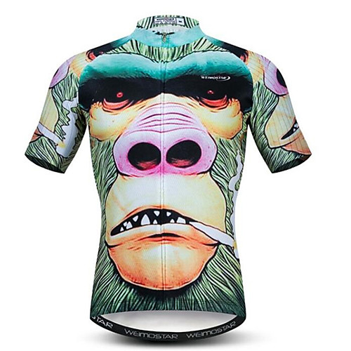 

21Grams 3D Cartoon Men's Short Sleeve Cycling Jersey - Green Bike Jersey Top Breathable Moisture Wicking Quick Dry Sports Polyester Elastane Mountain Bike MTB Road Bike Cycling Clothing Apparel