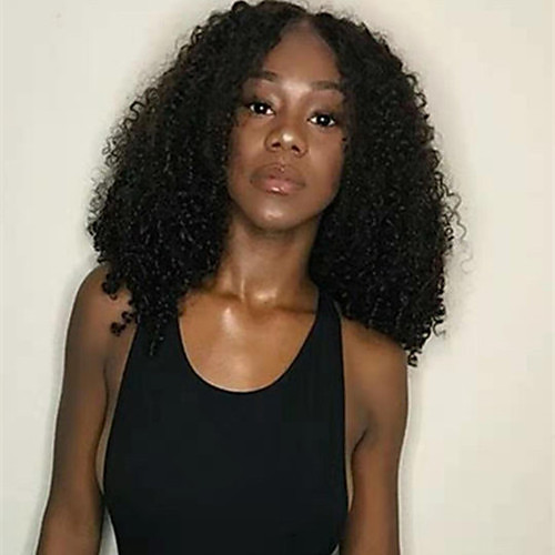 

Human Hair Wig Long Kinky Curly Middle Part Black Women U Part Brazilian Hair Women's Natural Black 14 inch 16 inch 18 inch
