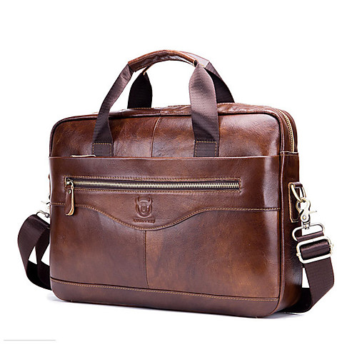 

(BULLCAPTAIN) Men's Leather Shoulder Crossbody Multifunction Portable Briefcase