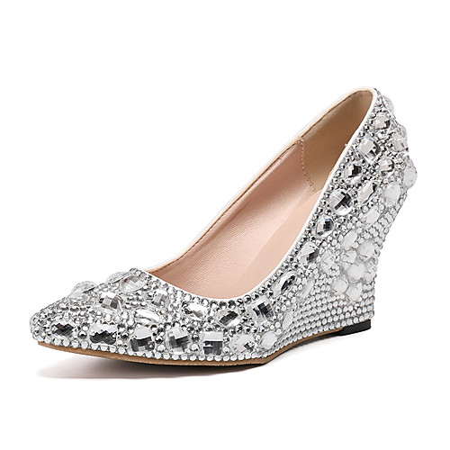 

Women's Wedding Shoes Glitter Crystal Sequined Jeweled Wedge Heel Pointed Toe Rhinestone PU Fall & Winter Purple / Red / Gold / Party & Evening