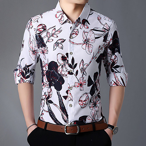 

Men's Daily Weekend Basic / Elegant Shirt - Floral / Color Block / 3D Black