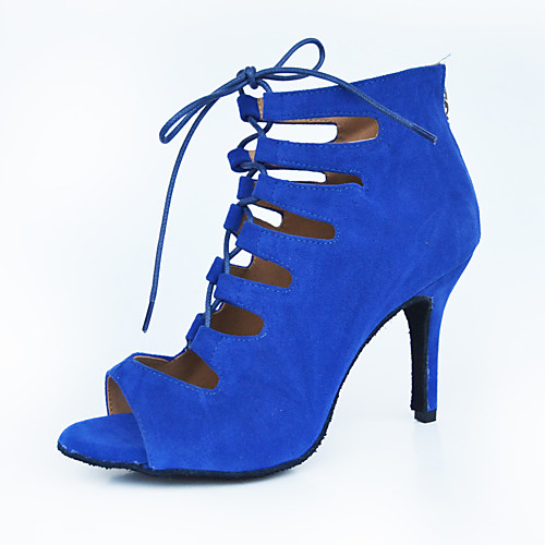 

Women's Dance Shoes Nylon Dance Boots Splicing Heel Slim High Heel Customizable Blue / Performance
