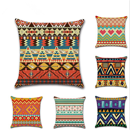 

6 pcs Linen Pillow Cover, Striped Geometric Pattern Classic Fashion Throw Pillow
