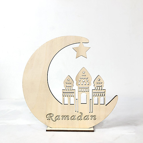 

Muslim Eid Mubarak Wooden Hollow Moon Shape Decor Furniture Article Ornament