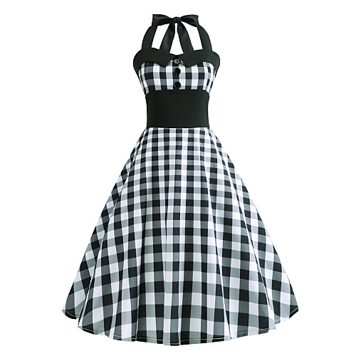 

Audrey Hepburn Country Girl Plaid Retro Vintage 1950s Rockabilly Dress Masquerade Women's Costume Gray Vintage Cosplay School Office Festival Sleeveless Medium Length A-Line