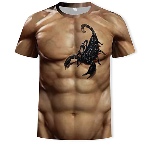 

Men's Plus Size 3D Animal Fantastic Beasts Print T-shirt Sexy Rock Club Gym Round Neck Khaki / Short Sleeve