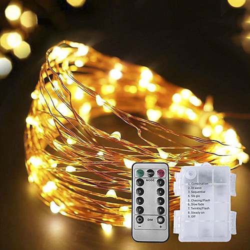 

5M 50 LEDs Waterproof Battery Box Copper Wire String Light with 8-Function Remote Control for Decoration