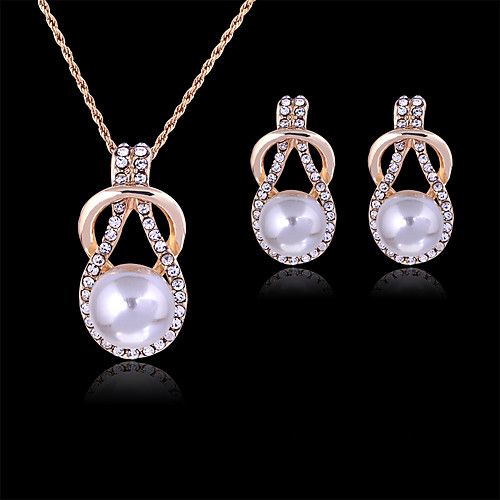 

Women's Stud Earrings Pendant Necklace Cut Out Stylish Classic Rhinestone Gold Plated Earrings Jewelry Gold For Daily Work 1 set