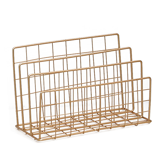 

Retro 3 Slots Iron Desktop Storage Rack for File Book Magazine Organize