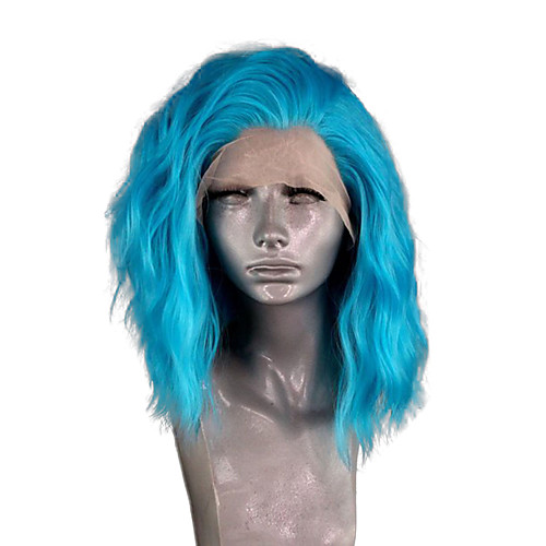

Synthetic Lace Front Wig Wavy Side Part Lace Front Wig Short Sky Blue Synthetic Hair 10-14 inch Women's Adjustable Heat Resistant Party Blue