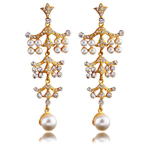 

Women's White Earrings Chandelier Christmas Tree Unique Design Dangling Trendy Oversized Imitation Pearl Earrings Jewelry Golden For Wedding Party Carnival Festival 1 Pair
