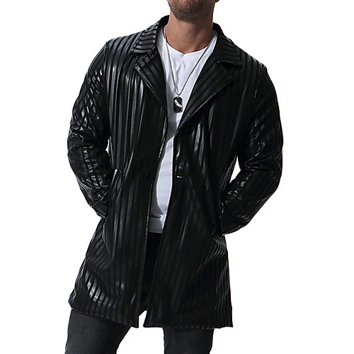 

Men's Party / Sports Spring & Summer / Fall & Winter Regular Jacket, Solid Colored Notch Lapel Long Sleeve PU Black