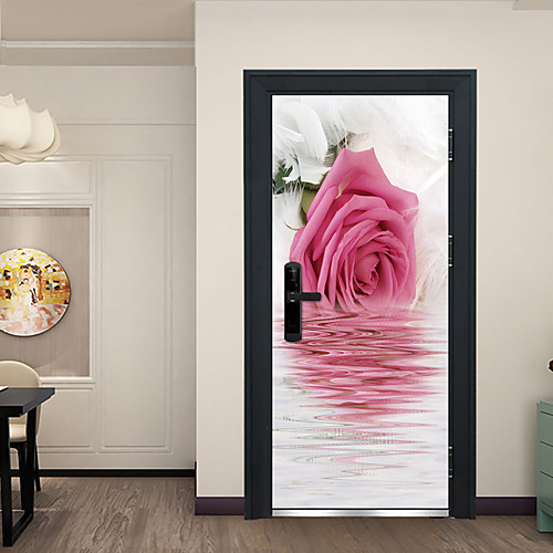 

Reflection of Pink Flowers Door Stickers Decorative Waterproof Door Decal Decor