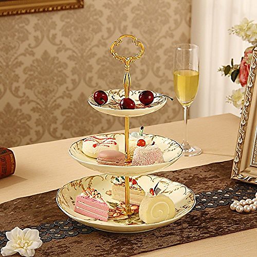 

Multi-style 3 Tiers Cake Plate Stand Handle Fitting Hardware Rod Plate Stand Color:Silver Pattern:Round