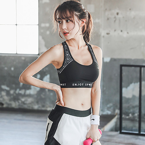 

Women's Racerback Spandex Sports Bra Top Sports Bra Breathable Quick Dry Soft Padded High Support for Yoga Running Fitness Fashion Black White / Stretchy