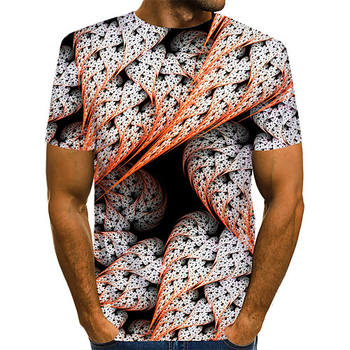 

Men's Daily Weekend Basic / Exaggerated T-shirt - Color Block / Abstract Print Rainbow