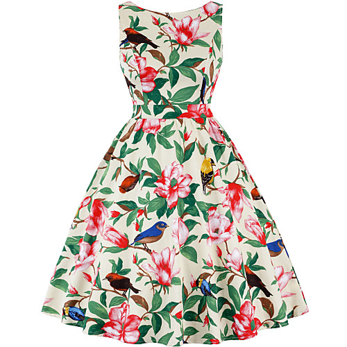 

Women's Swing Dress Midi Dress - Sleeveless Floral Summer Vintage 2020 Wine Blue Purple Red Yellow Fuchsia Green Beige S M L XL XXL XXXL