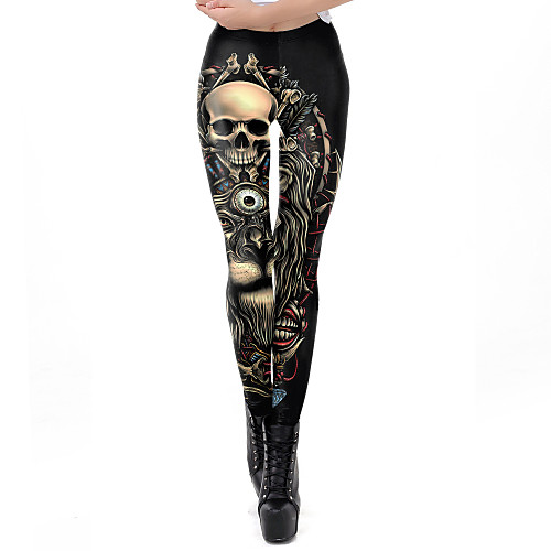 

Women's Halloween Print Legging - Skull, Sequins Mid Waist Black S M L / Slim