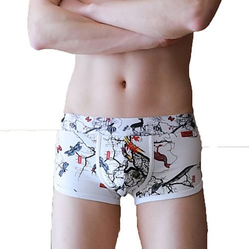 

Men's Print / Basic Boxers Underwear / Briefs Underwear Mid Waist Light Blue Red Blue M L XL