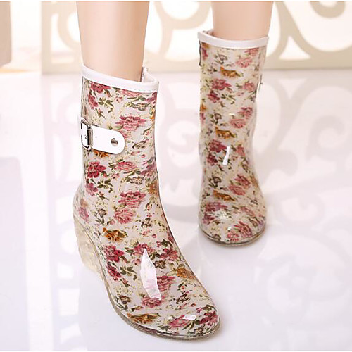 

Women's Boots Rain Boots Wedge Heel PVC Mid-Calf Boots Spring Black / Light Pink