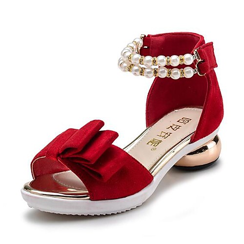 

Girls' Comfort / Tiny Heels for Teens Microfiber Sandals Little Kids(4-7ys) / Big Kids(7years ) Bowknot / Pearl Red Summer