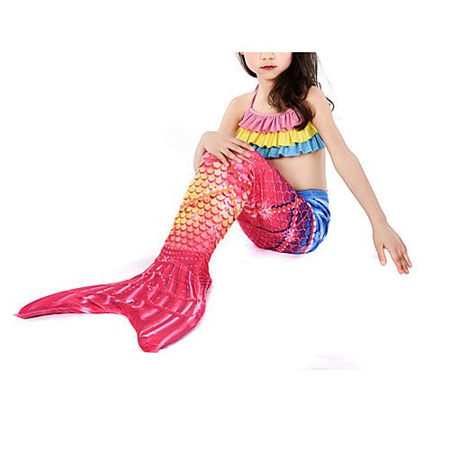 

Girls' Mermaid Tail Swimwear Sleeveless 3-Piece - Swimming Diving Patchwork Spring & Fall Summer / Micro-elastic / Kid's